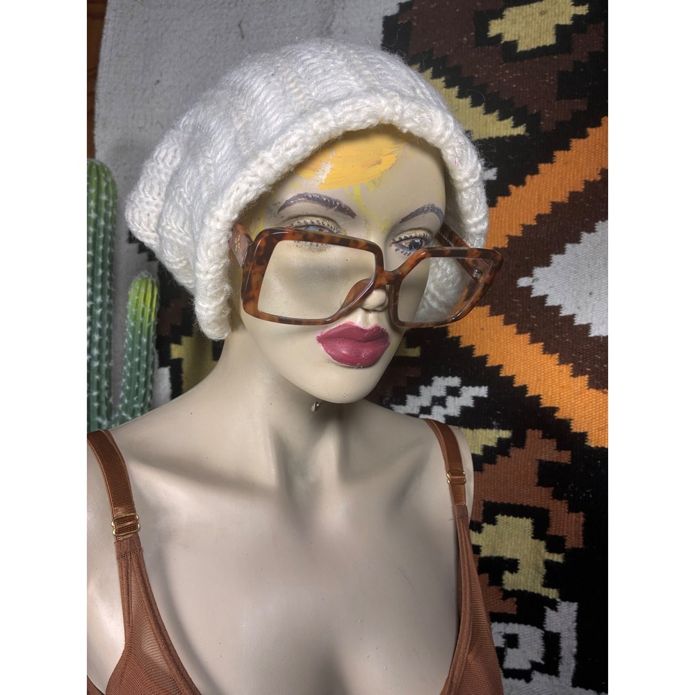 Unbranded Crochet Beanie Hat Womens OS Cream Excellent Slouchy Ribbed Knit Cap